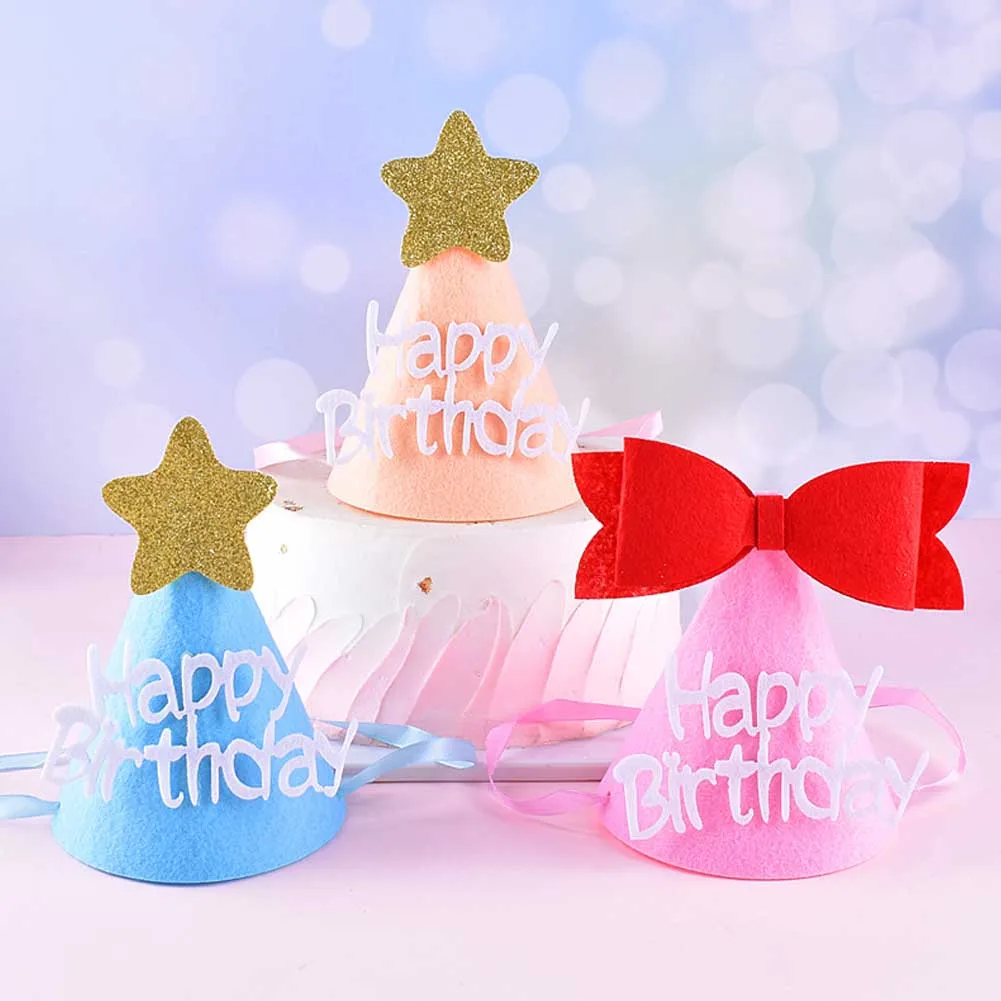 

Non-woven Birthday Hat Party Decoration Props Children Dress Up Birthday Cap Creative Felt Hats Ins Cute Headwear Photo Props