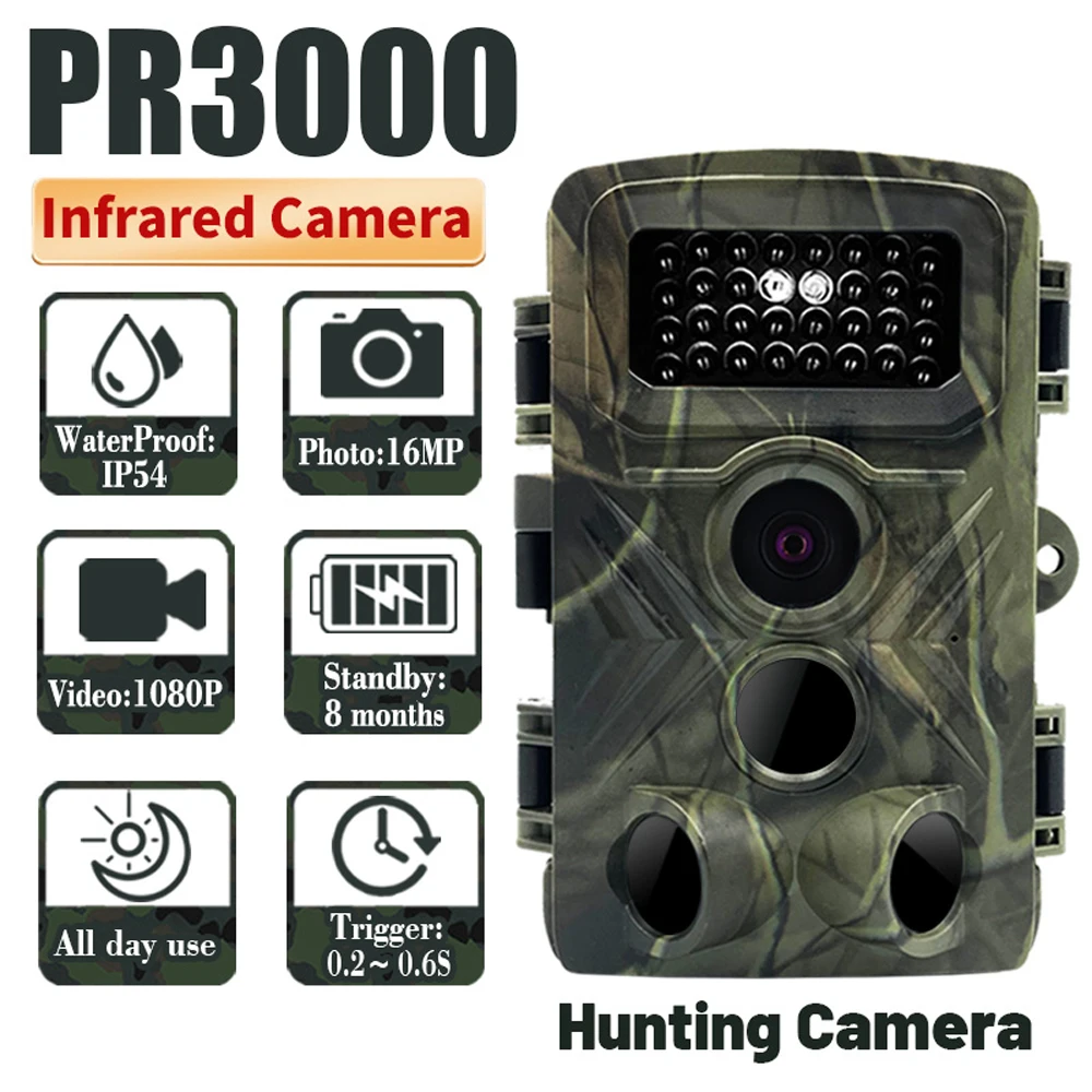 

PR3000 Hunting Camera 36MP 1080P Infrared Lights Trail Cam Night Vision Photo Video Camera IP66 Waterproof Monitoring Camera