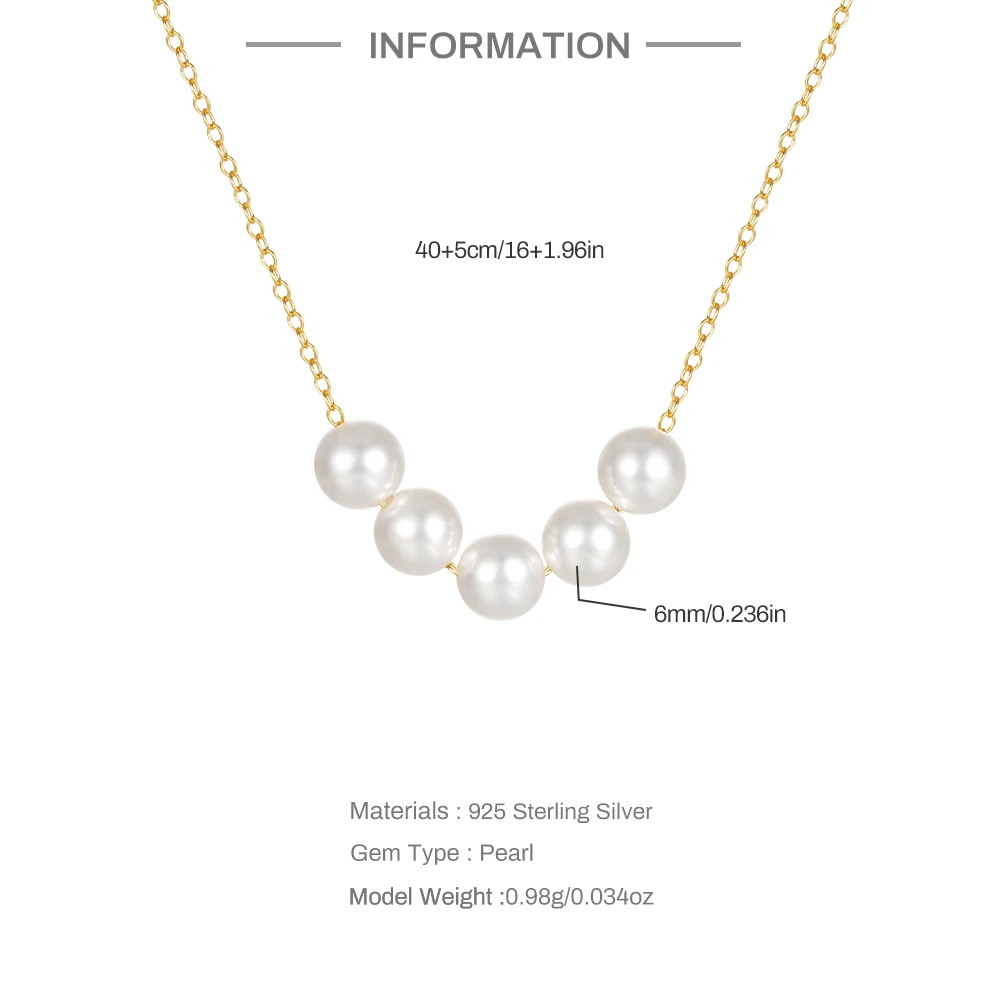 LENNIK стерлингового серебра 925 пробы 5 жемчужное ожерелье простое очаровательное