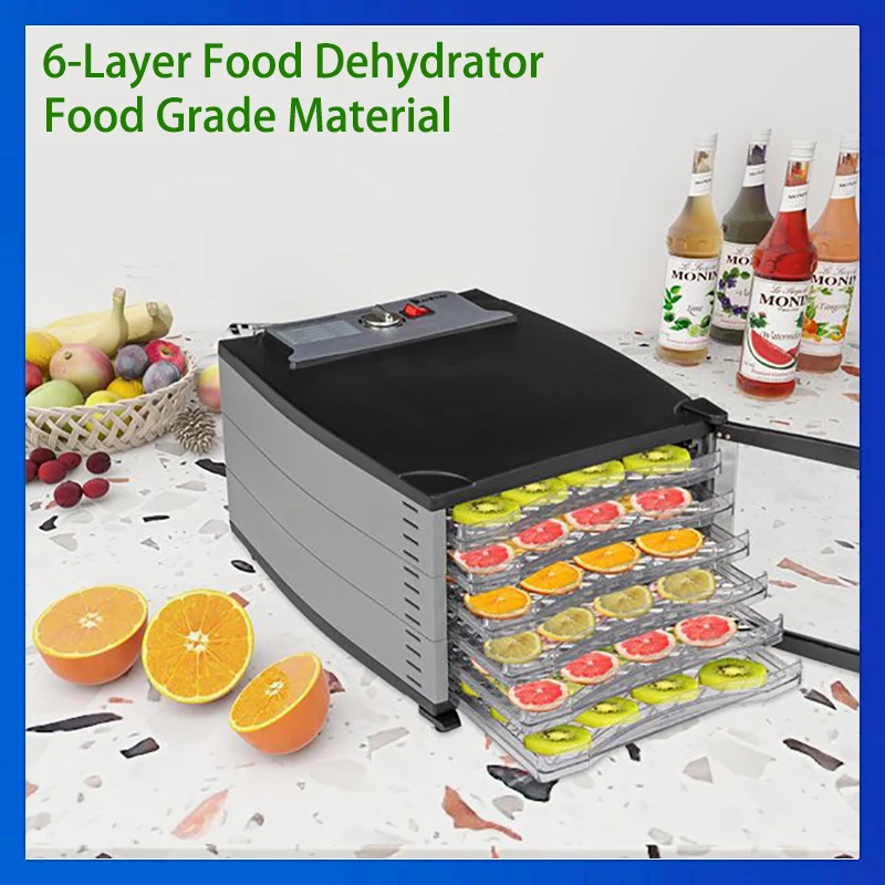 Stainless Steel Electric Food Dehydrator Machine 6 Drying Trays With Temperature Settings, BPA Free for Beef Jerky, Fruits