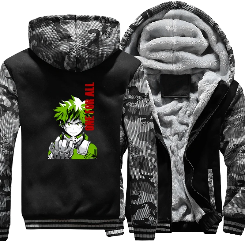 

My Hero Academia One For All Japanese Anime Harajuku Winter Jacket Men Fleece Thicken Hoodies Camo Warm Hooded Jackets Coats
