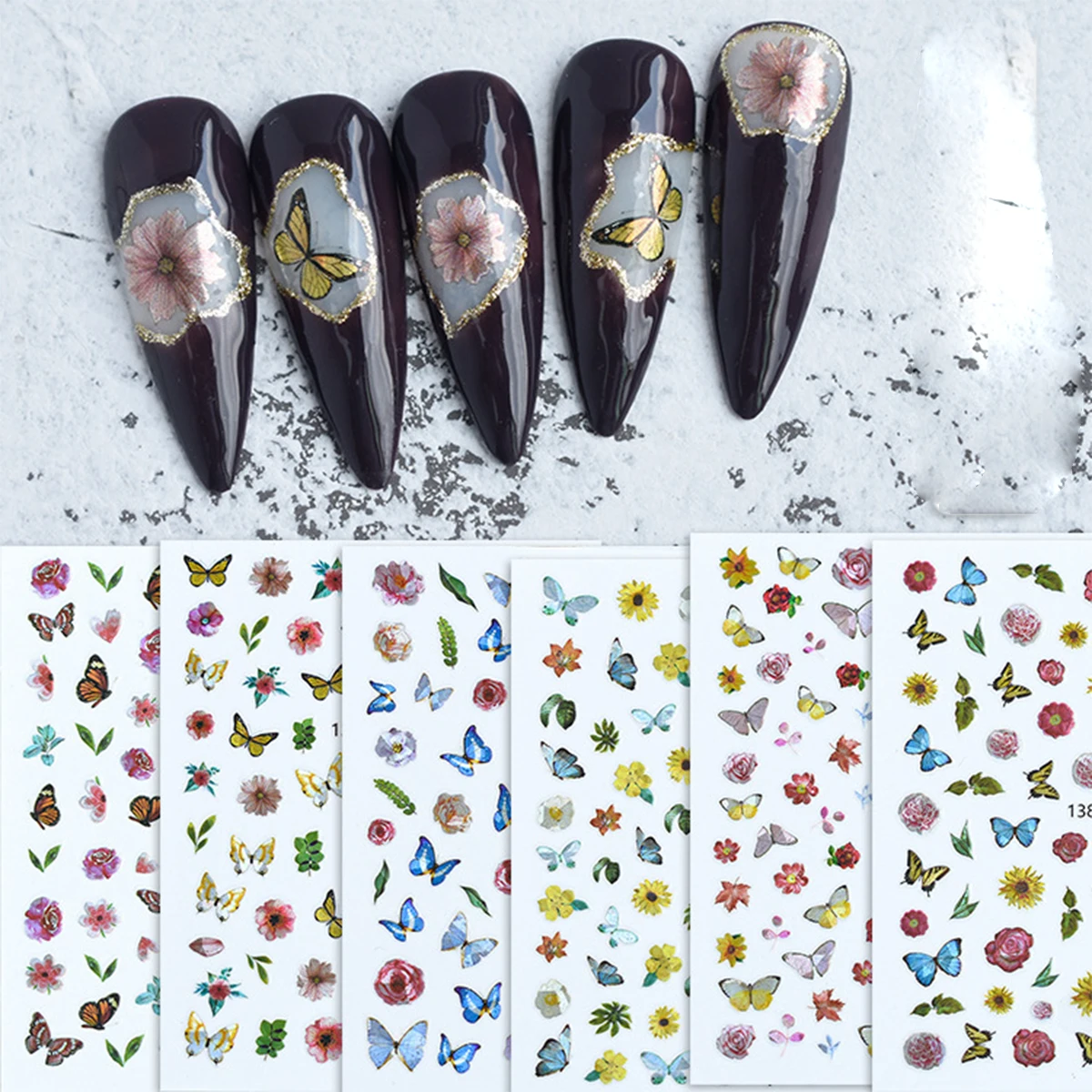 

10PCS Nail Sticker Simple Flower Tulip Laser Flame 3D Decorative Nail Decal Self-adhesive Ink Flower Nail Slider