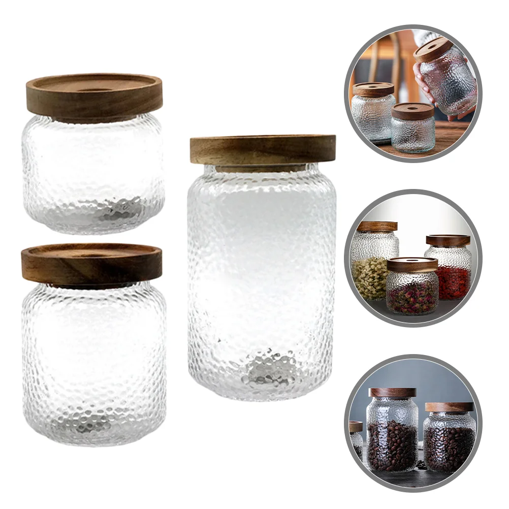 

Acacia Wood Glass Jar Coffee Container Sugar Set Flour Containers Kitchen Canisters Tea Airtight Lids Wooden Food Jars &