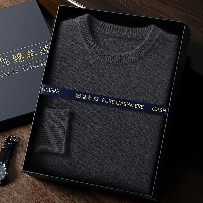 Мужской пуловер из 100% козьего кашемира с круглым вырезом свитер базовый