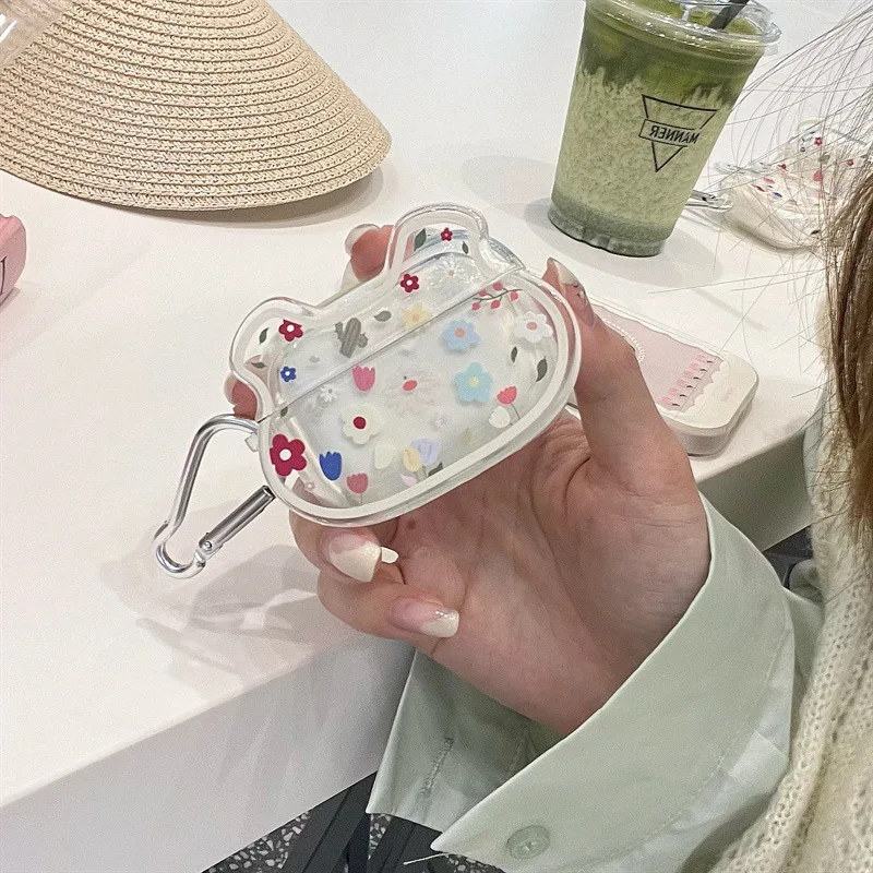 

Прозрачный чехол с цветочным рисунком медведя для AirPods 3, 2, 1, чехол, Coque, беспроводные наушники Bluetooth, мягкий чехол из ТПУ Для Air Pods Pro, чехол