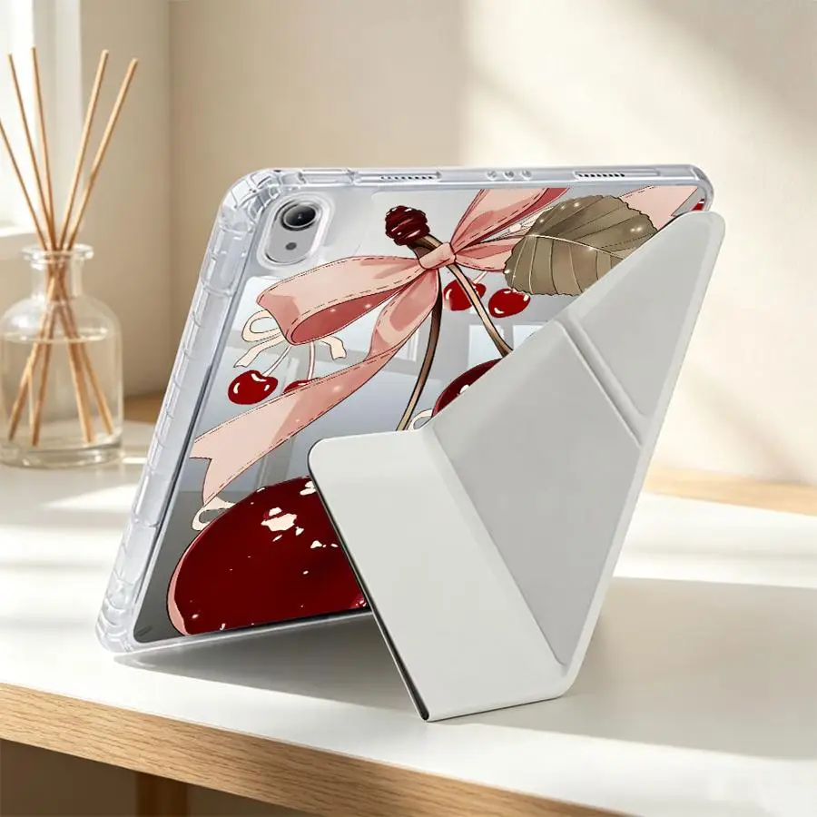 Фото Чехол для планшета с отсеком для стилуса для Samsung Galaxy Tab A9 Plus, S7 FE, A11, S9 Plus, A8, S8, S10 Lite, красный, с милым принтом вишни №5