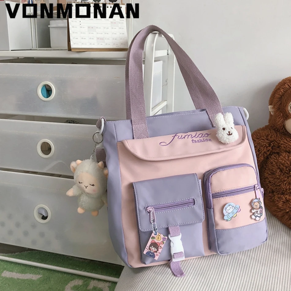 Cute Large Capacity Tote Bags Trendy Nylon Patchwork Shoulde