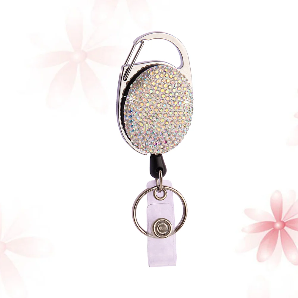 

Retractable Ellipse Badge Clips Rhinestone ABS Straps ID Cards Badge Holders Name Tags Work Badges Accessories (AB Color)