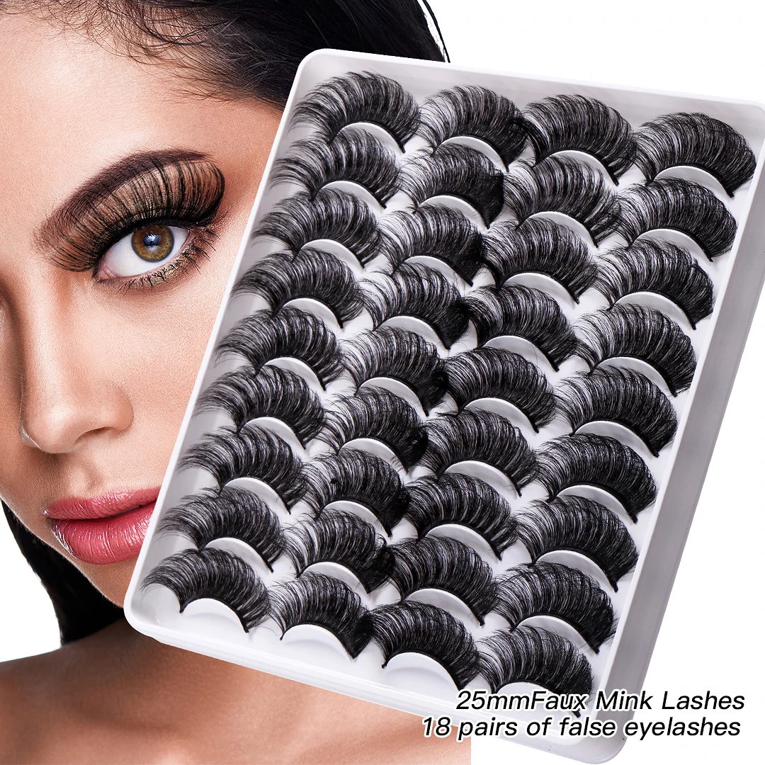 

New 18 Pair Mink Eyelashes 25-26mm 3D Fluffy Soft Fals Eyelashes Natural Long Thick Eyelash Extension Reusable Fake Lash Make Up