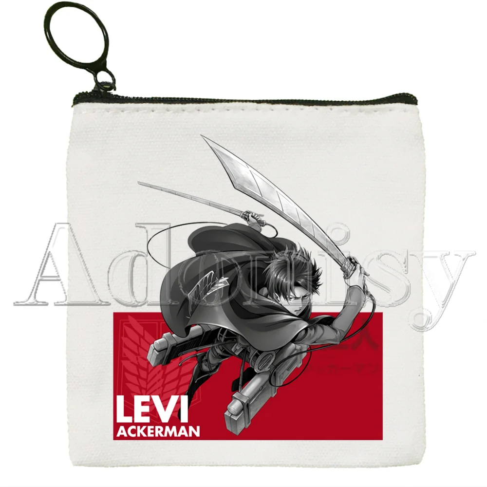 Levi Ackerman Anime Attack on Titan Square Bag Coin Purse Storage Small Bag Card Bag Key Bag Coin Clutch Bag Zipper Key Bag