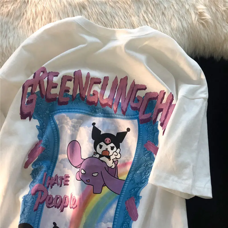 

Y2k Tops Cartoon Print Graphic Tee Woman Tshirts Fashion Vintage Streetwear Loose Short-sleeved Shirts for Women Kawaii Japanese