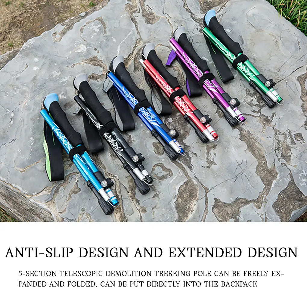 

Walking Stick Outdoor Hiking Trekking Telescopic Cane 5-section Non-slip Walking Pole Sky Blue