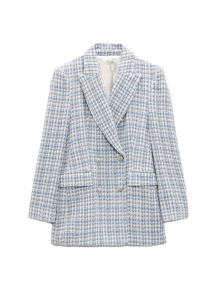 

Women jacket 2021 Autumn New Fashion Double Breasted Texture Casual Blazer Coat Vintage Long Sleeve Female Outerwear Chic