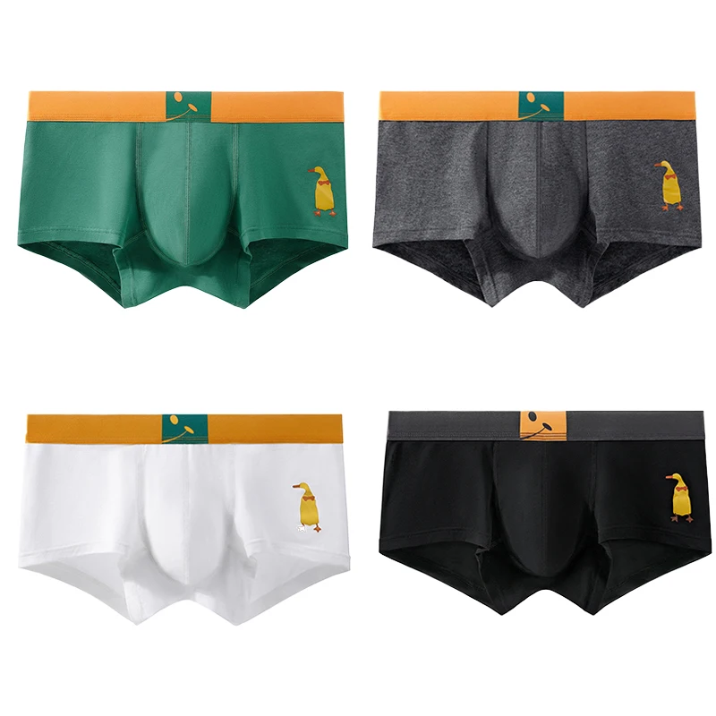 3Pcs Men's Cotton Underwear Personality Yellow Duck Pattern Underpants Homme Funny Panties Comfortable Cute Shorts Boxers Briefs