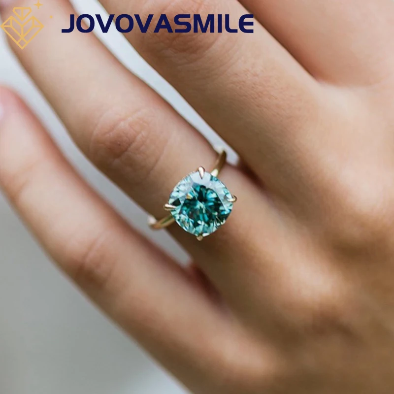 JOVOVASMILE Crushed Ice Moissanite Ring 5carat Fancy Light Green Cushion Cut 14k Yellow Gold Solitaire Rings Fine Jewelry Gift