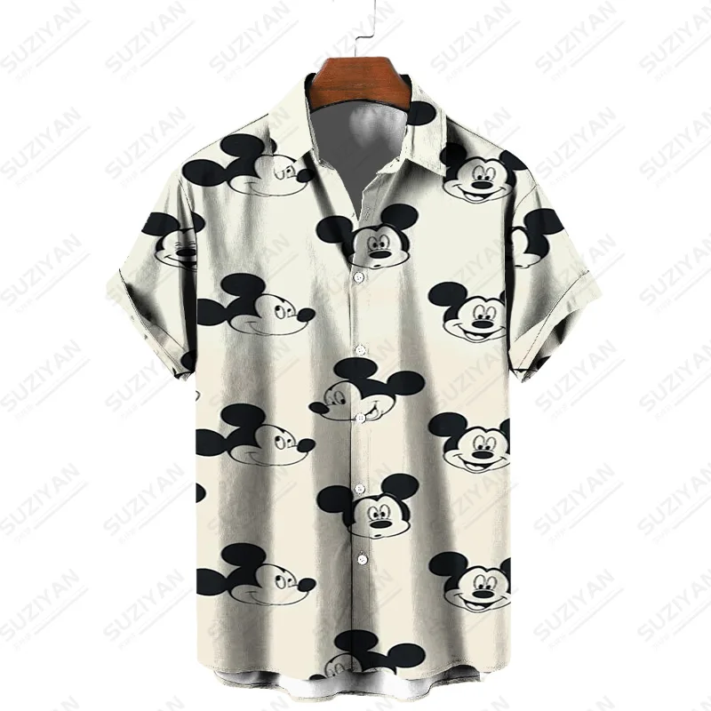 

Рубашка мужская с коротким рукавом, гавайская модная Свободная блузка на пуговицах, с 3D принтом Диснея Микки, цветов, летняя