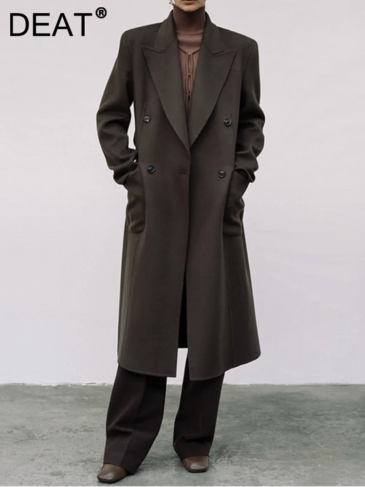 

Женское свободное шерстяное пальто DEAT, двубортное пальто с поясом и длинным рукавом, модель 17A45190 на зиму, 2023