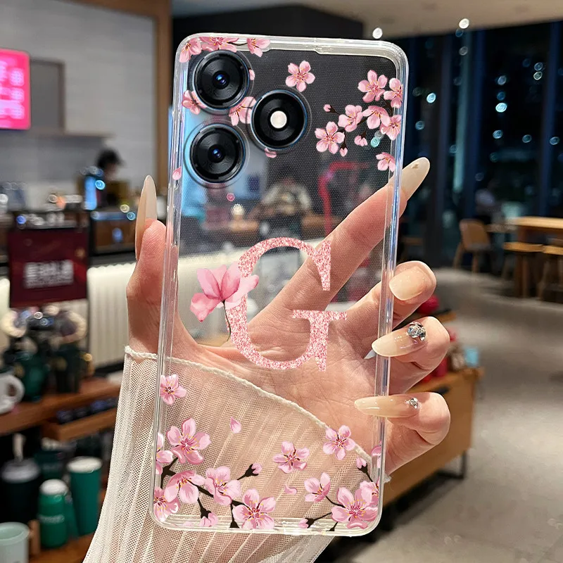 Фото Чехол для телефона Tecno Spark 10 KI5q / Spark 10C KI5k / Spark 10 Pro KI7, прозрачный силиконовый мягкий чехол с цветочным принтом и надписью №5