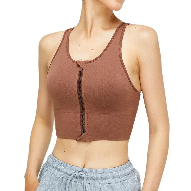

NCLAGEN Sports Vest Zipper Fitness Bra Female Running Nylon Gym Clothing Yoga Underwear Active Wear Women Crop Tank Top Workout