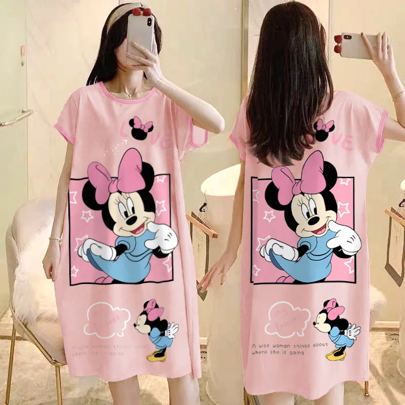 

Disney Cartoon Mickey Minnie Donald Duck Daisy Print Women Nightdress Summer Loose Dress Cute Sweet Girl Homewear Pajamas