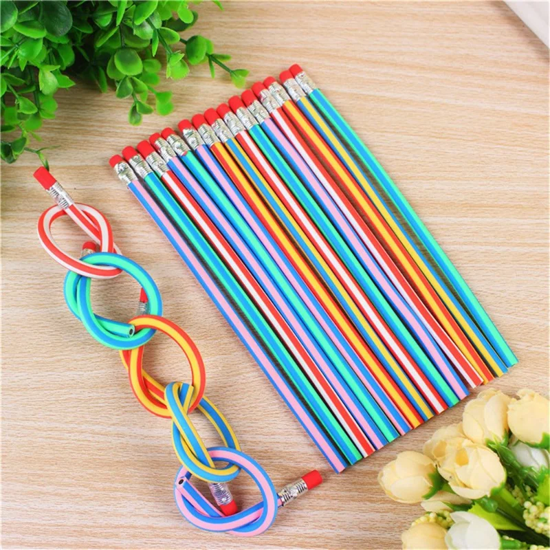 

10 Pcs/Set Soft Bendable Pencils for Kids Pencil with Eraser Stationery for School Student Writing Drawing Pens School Supplies