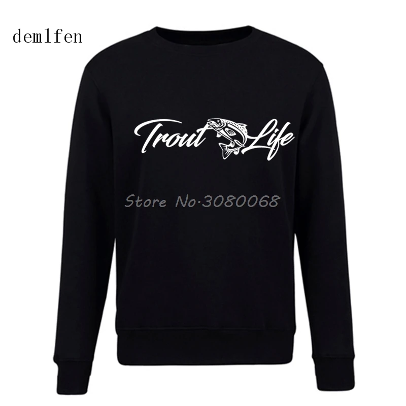 

Men Casual O-Neck Printed Sweatshirt Trout Life Fish Hoodies Men Cotton Pullovers Hoodie Brand Clothing