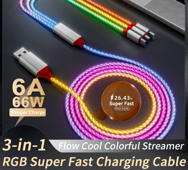 

Кабель USB Type-C, 66 Вт, 6 А, 3 в 1