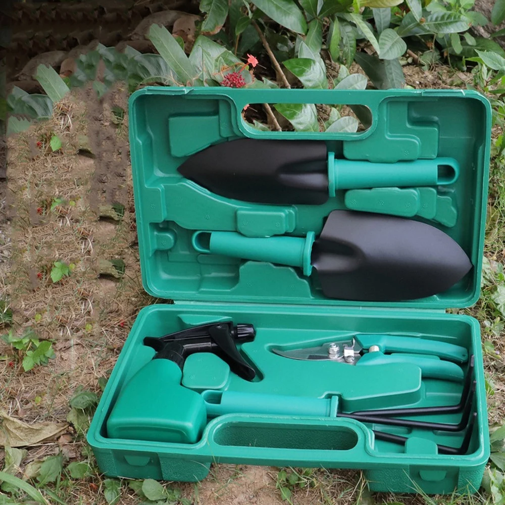 

5pcs/Set Garden Plant Tool Set Ergonomic Handle Trowel Rake Weeder Pruner Shears Sprayer Flowers Potted Plant Garden Tools