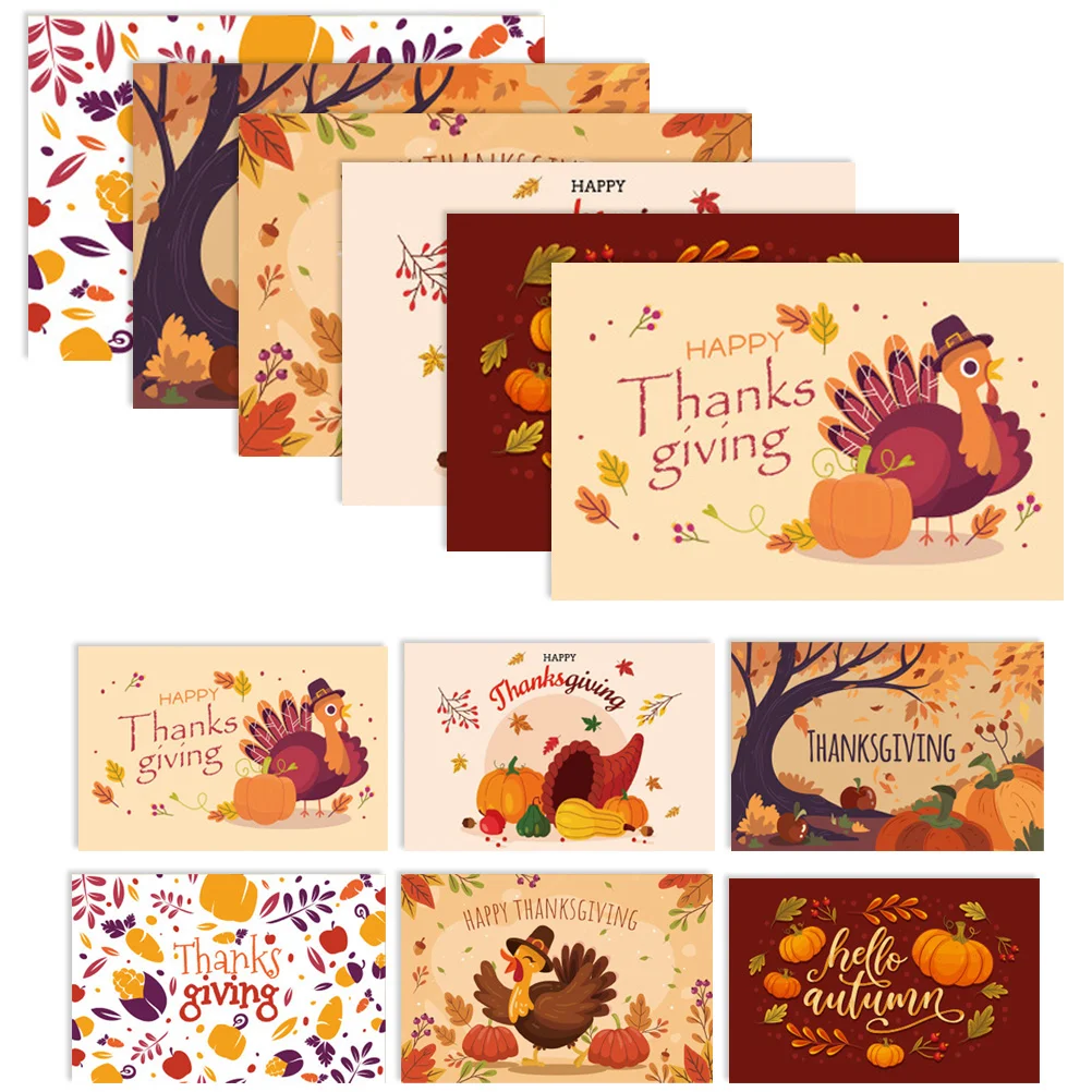 

12 Pcs Cartoon Blessing Cards Thank You The Party Decor Festival Thanksgiving Postcards White Present Child