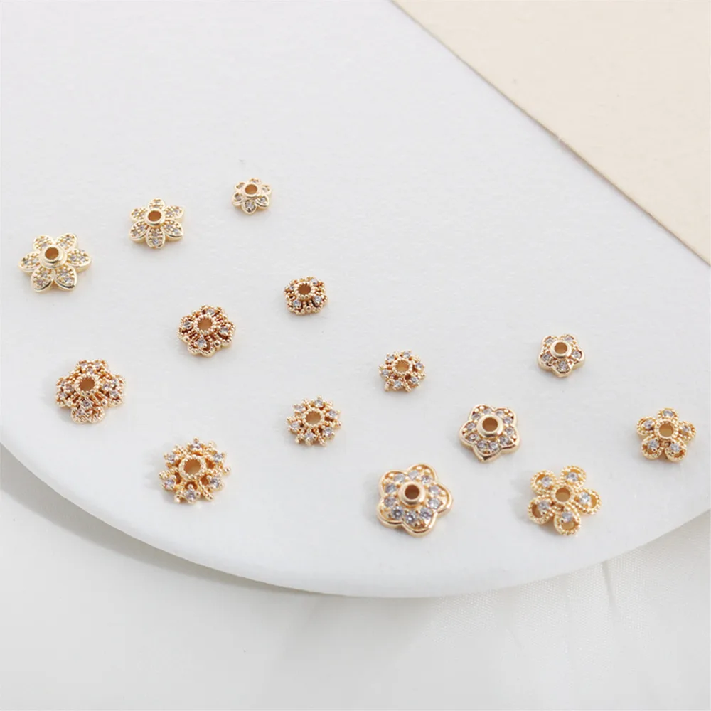 

14k gold inlay zirconia flower holder snowflake a variety of accessories bead cap bracelet necklace diy jewelry accessories
