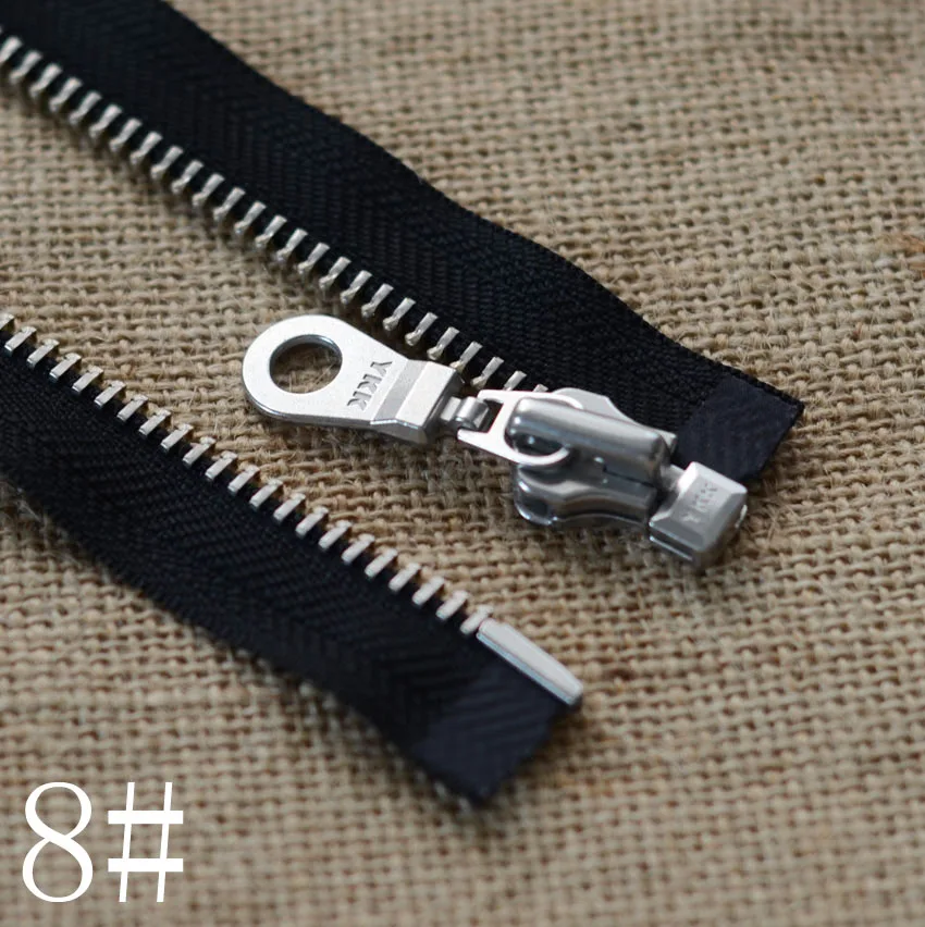 

Metal zipper 8# white copper single black zipper 30-100cm to increase the white copper zipper on the garment front.