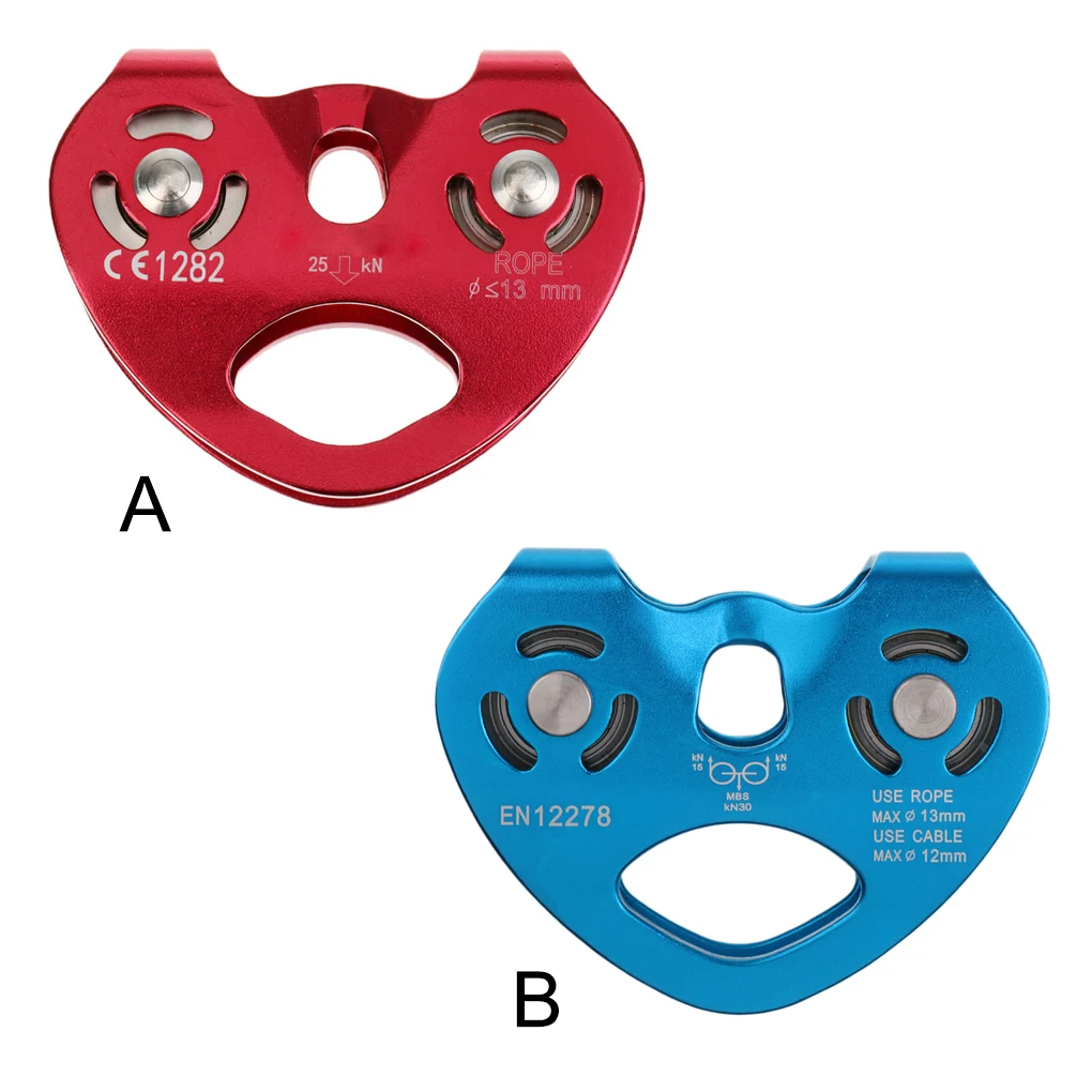 

Zip Line Cable Pulley Double Speed Aluminum Alloy Pulleys with Ball Bearing Caving Equipment 25KN Strength Blue