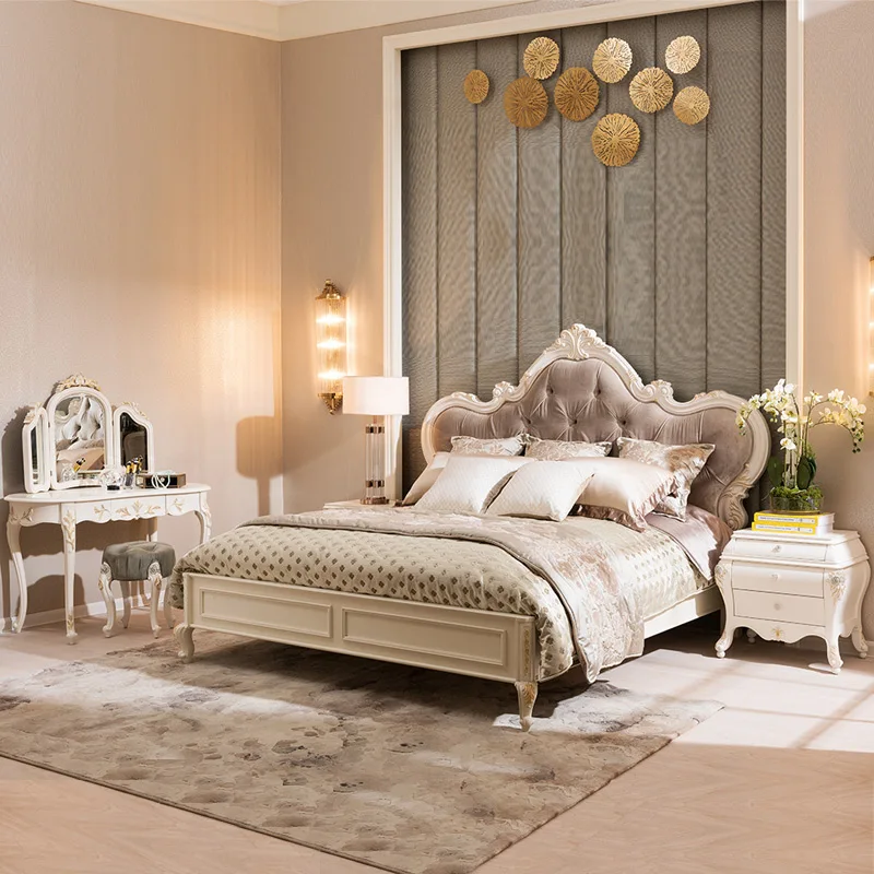 

Простая тканевая двойная кровать во французском стиле, мебель из массива дерева, двуспальная кровать, роскошная Свадебная кровать 1,8 м в евр...