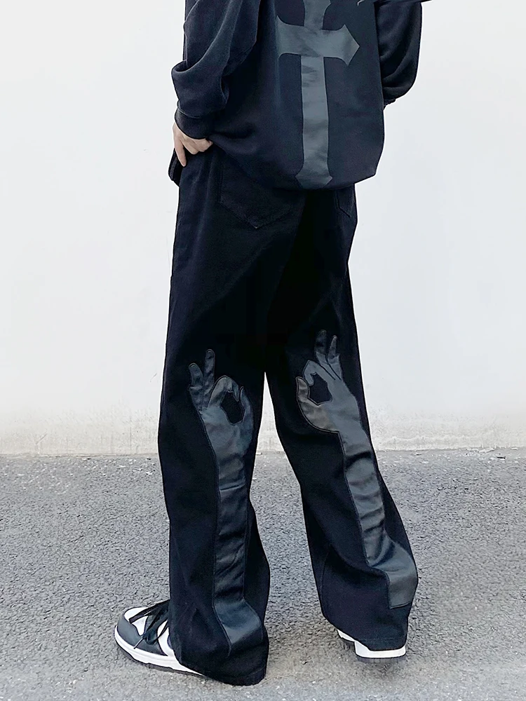 Letter Patch Y2K Jeans Men's Street Denim Jeans Street Clothing Casual and Loose Straight Leg Pants Pants Men's Clothing Men's