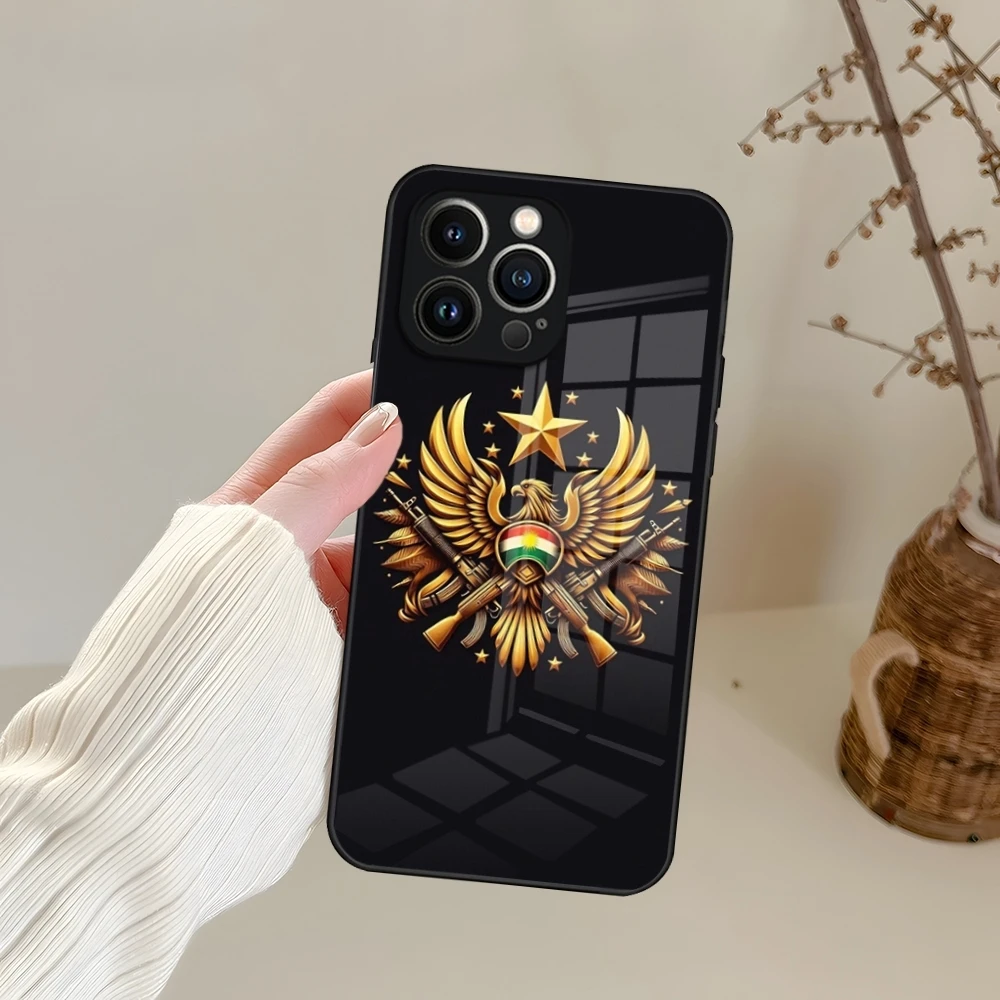 K-Kurdistan Flag Phone Case For iPhone 15 13 14 16 12 11 Pro XS Max Plus Mini X XR SE2020 Tempered Glass Coque