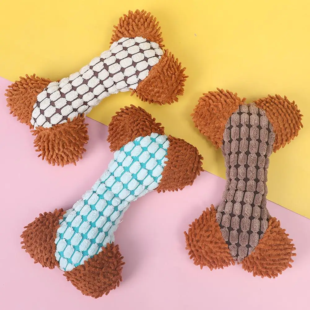 

NEW Pet Dog Plush Toys Cartoon Bone Shape Bite-resistant Wear-resistant Stuffed Squeaking Toys Pet Supplies