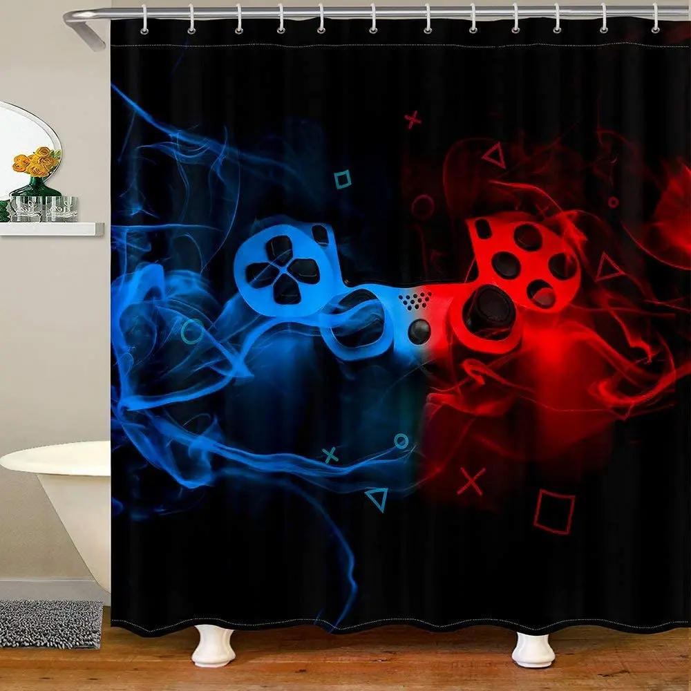 

Gamer Shower Curtain Funny Modern Gaming Device Cool Boys Video Game Bath Curtains Waterproof Polyester Bathroom Decor with Hook
