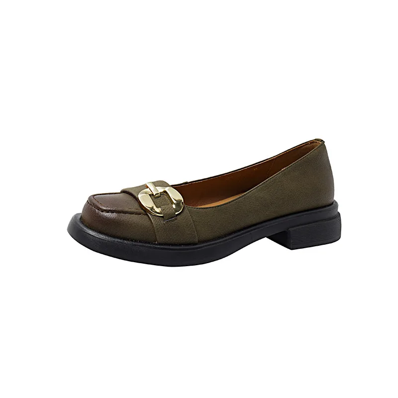 

2022 Summer Women New Slip-on Loafers Retro Round Toe Small Leather Shoes