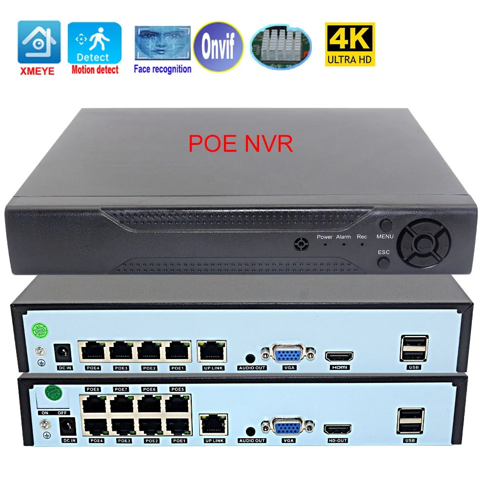 Фото XMEYE POE NVR 4CH 10CH 4K 8MP 5MP 1080P для POE IP-камера видеонаблюдения Комплект системы H.265+ CCTV NVR Аудио-видео Запись ONVIF №1