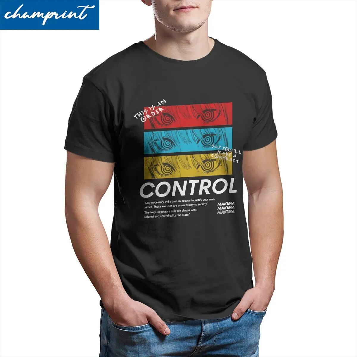 

Мужская футболка Control Makima Eyes с Бензопилой, мужские повседневные футболки из 100% хлопка с круглым вырезом, размеры 4XL, 5XL, 6XL, одежда