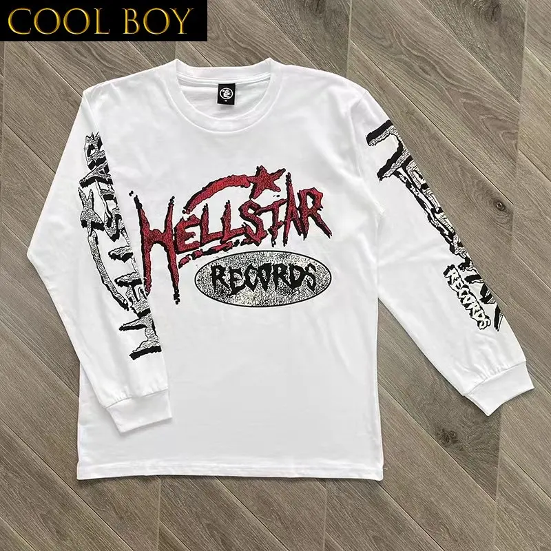 

E BOY 2023 New Hellstar T-shirt American High Street Classic Flame Letter Print HELLSTAR Casual Loose Men Women Long Sleeve T Sh