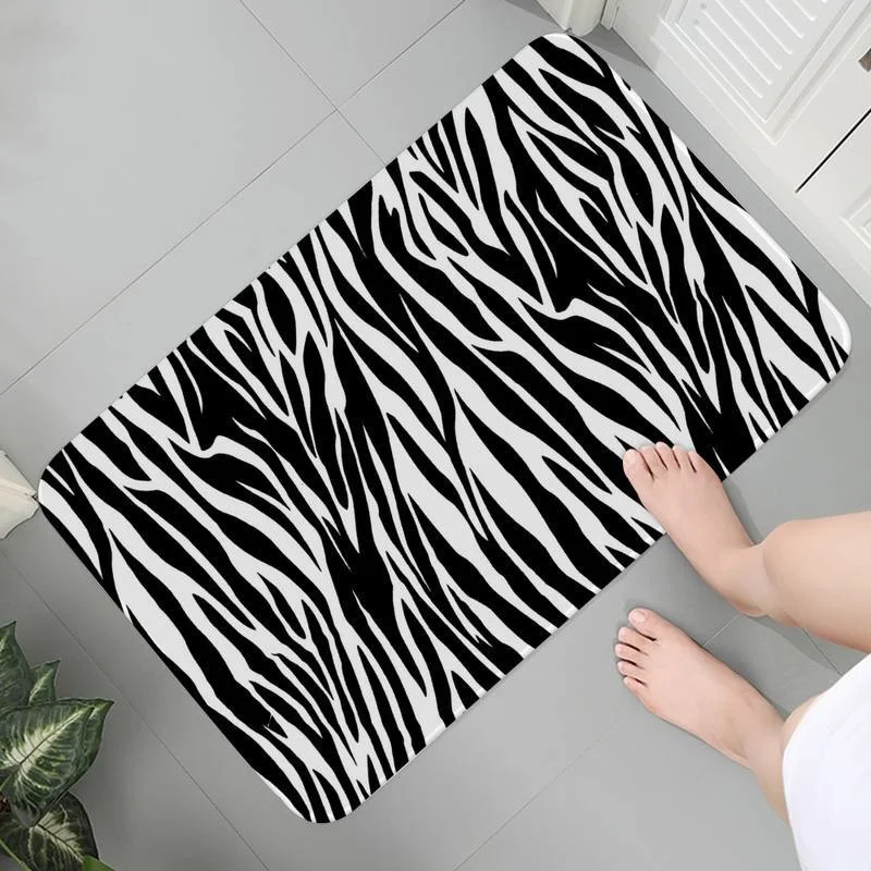 

Anime Living Rug Room Flannel Bedroom Mats Carpet Soft Coffee table Black And White Zebra Texture Area Rugs Prayer Rug 1