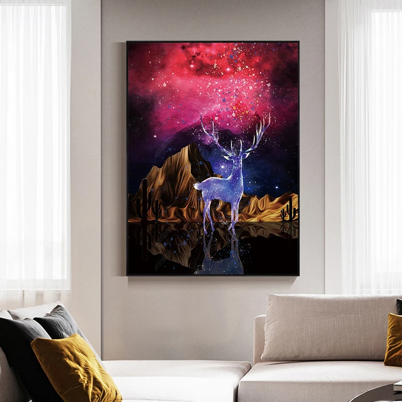 

5D DIY Full Diamond Painting Kits Beautiful Deer Diamond Embroidery Psychedelic Animal Cross Stitch Art Wall Bedroom Home Decor
