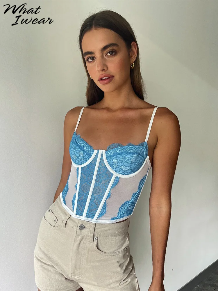 

Whatiwear женские топы кружевные тонкие лоскутные Лоскутные короткие сотни сексуальных уличных специй милые тонкие летние модные однотонные д...