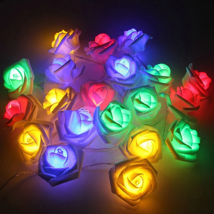 1M 2M Battery Operated Rose Flower LED String Lights Christmas Holiday Wedding Birthday Valentine's Day Party Decoration Lights