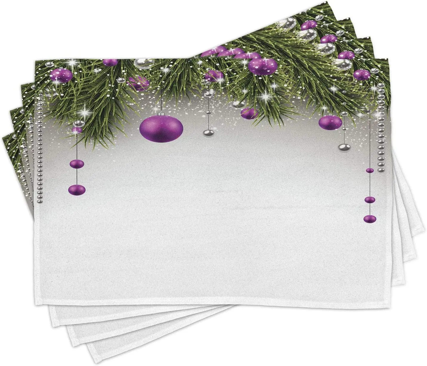

Christmas Place Mats Set of 4 Tree with Tinsel and Ball with Present Wrap Ribbon Celebration Picture Washable Fabric Placemats