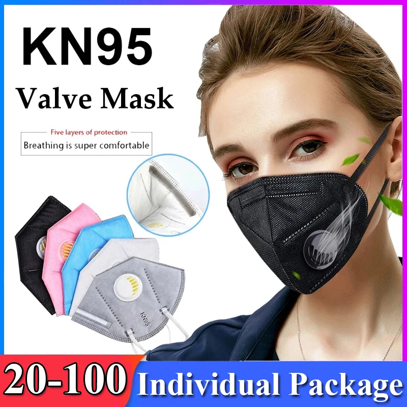 

kn95 mask for adults women fpp2 Approved Mask With Breathing Valve Respirator 5 Layers Filter Black CE Certified ffp2 kn95 masks