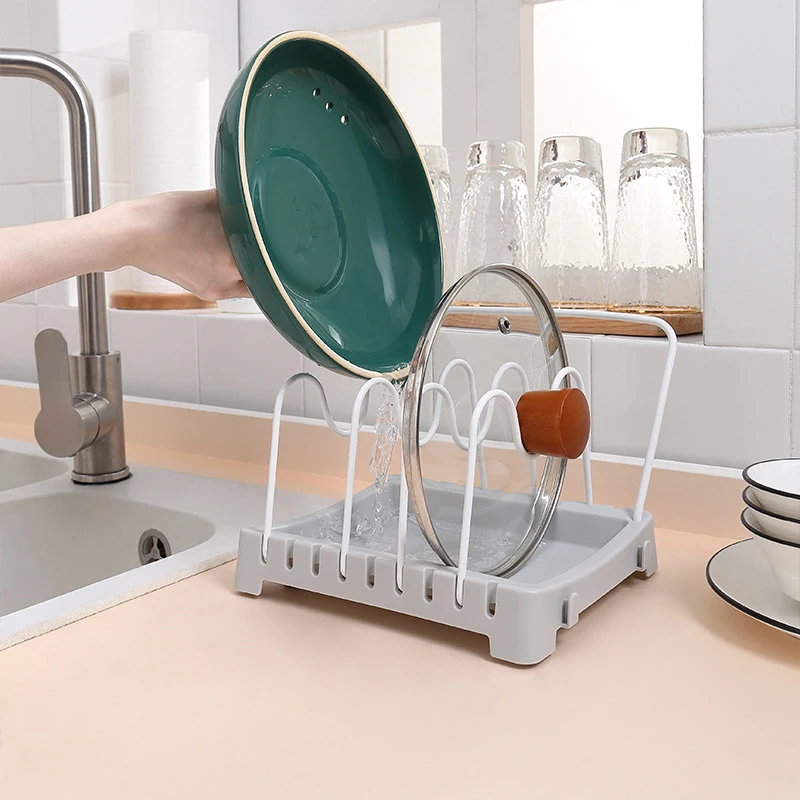 

1PC Cookware Storage Rack Four Bracket Spacing Adjustable Pan Lid Organizer With Towel Bar Bracket Kitchen Pantry Storage Rack