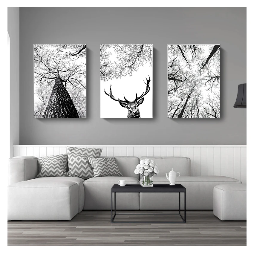 

Настенное искусство, лесное дерево, искусственное дерево, украшение для дома, скандинавские охотничьи постеры с принтом деревьев и оленей