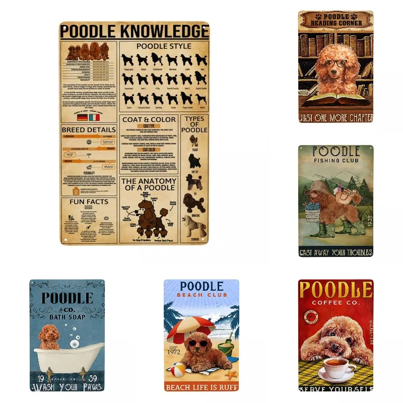 Ретро металлический знак с пуделем: персонализированные таблички из оцинкованной стали для двора, стены, бара - декоративное искусство.